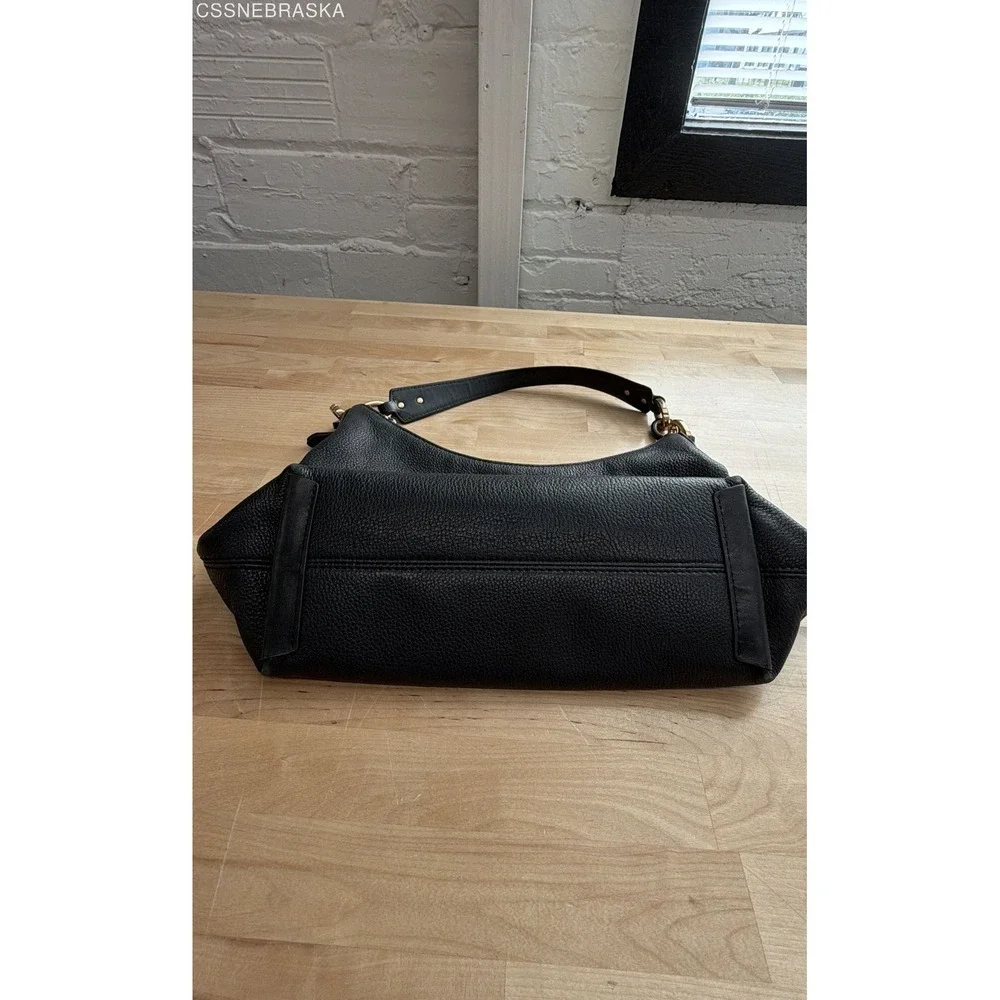 Michael Kors Black Pebbled Leather Hobo Shoulder Bag Gold Tone Ring Hardware