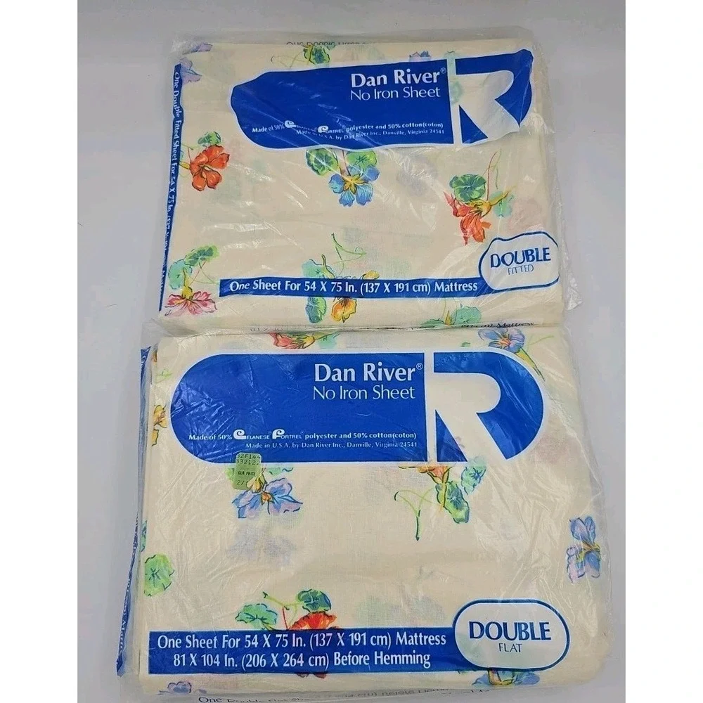 Dan River Double Flat & Fitted Sheet Vintage NOS Floral‎ Poly Cotton Blend New
