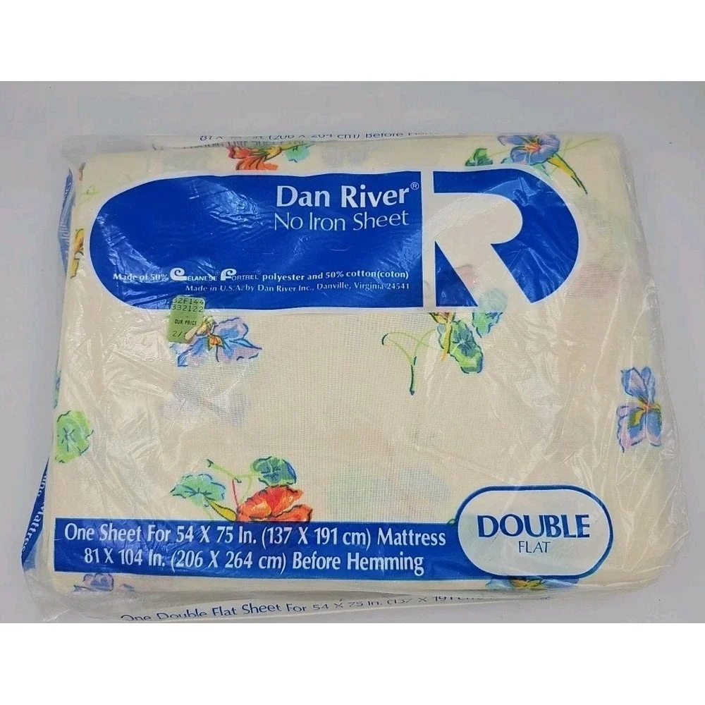 Dan River Double Flat & Fitted Sheet Vintage NOS Floral‎ Poly Cotton Blend New