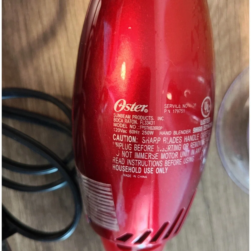 Oster Immersion Hand Blender FPSTHB26RDP 250W Red Stick Blender w Chopper Tested