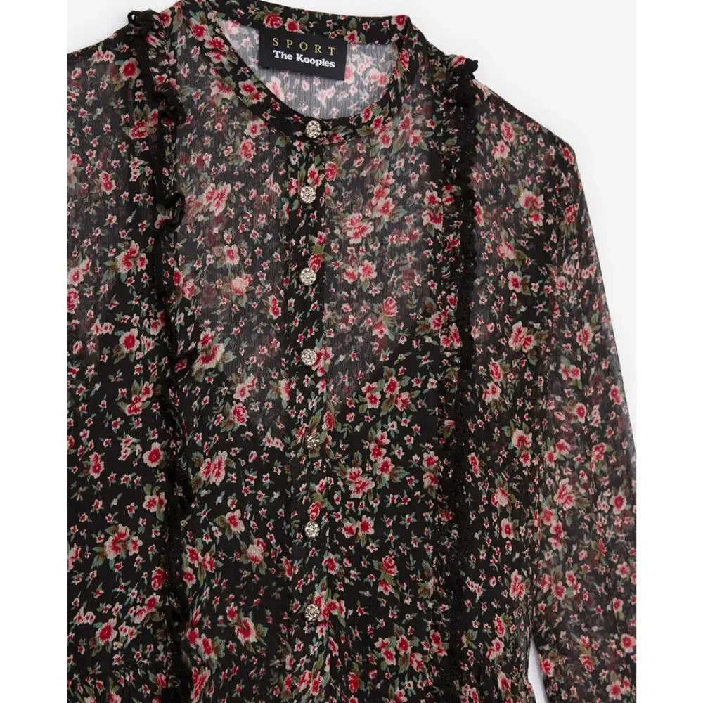 The Kooples Sport‎ Silk Chiffon Hummingbird Dress Small Floral Retro