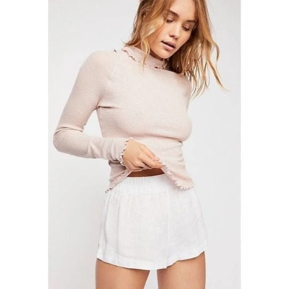 Intimately Free People Make It Easy Thermal Mock Turtle Pink Long Sleeve Top XS