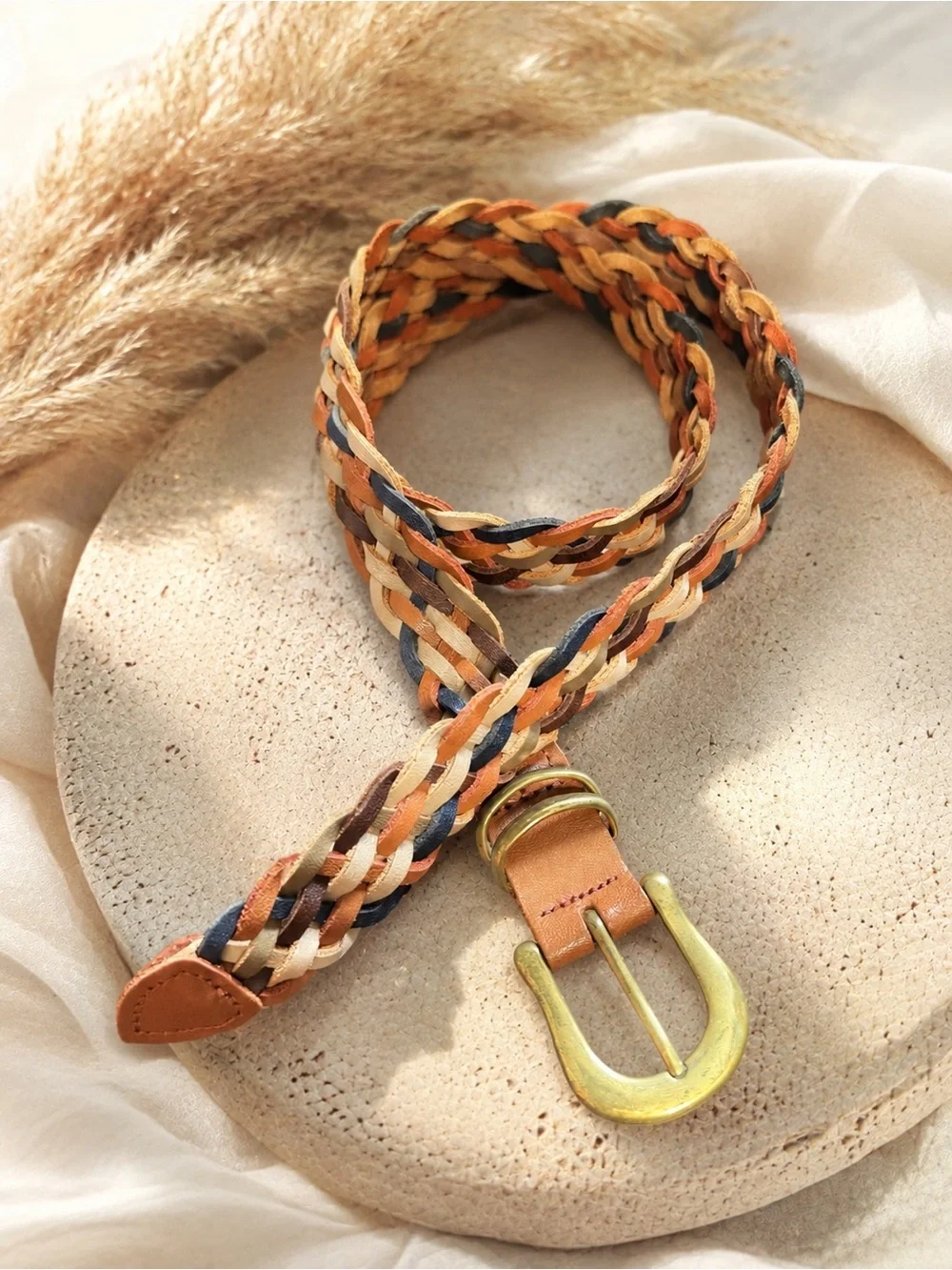 Colorful Braided Belt - Genuine Guatemalan Leather - Women's Size M/L