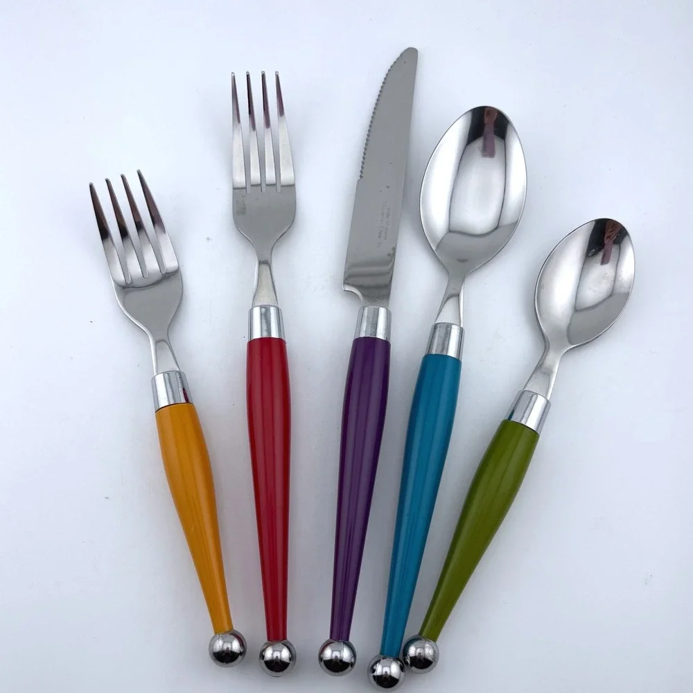 Casa & Deco 70 pc Stainless Flatware Set Multi Color Resin Ball End Handles