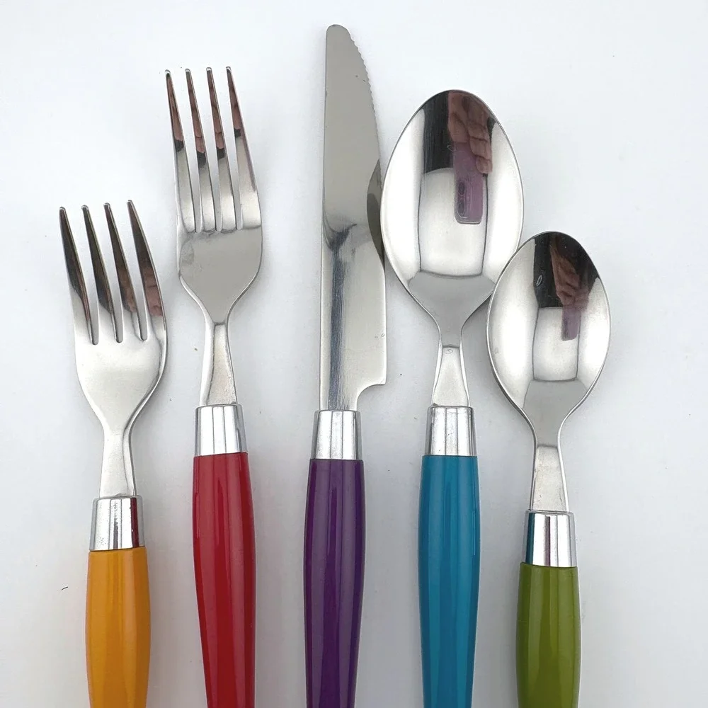 Casa & Deco 70 pc Stainless Flatware Set Multi Color Resin Ball End Handles