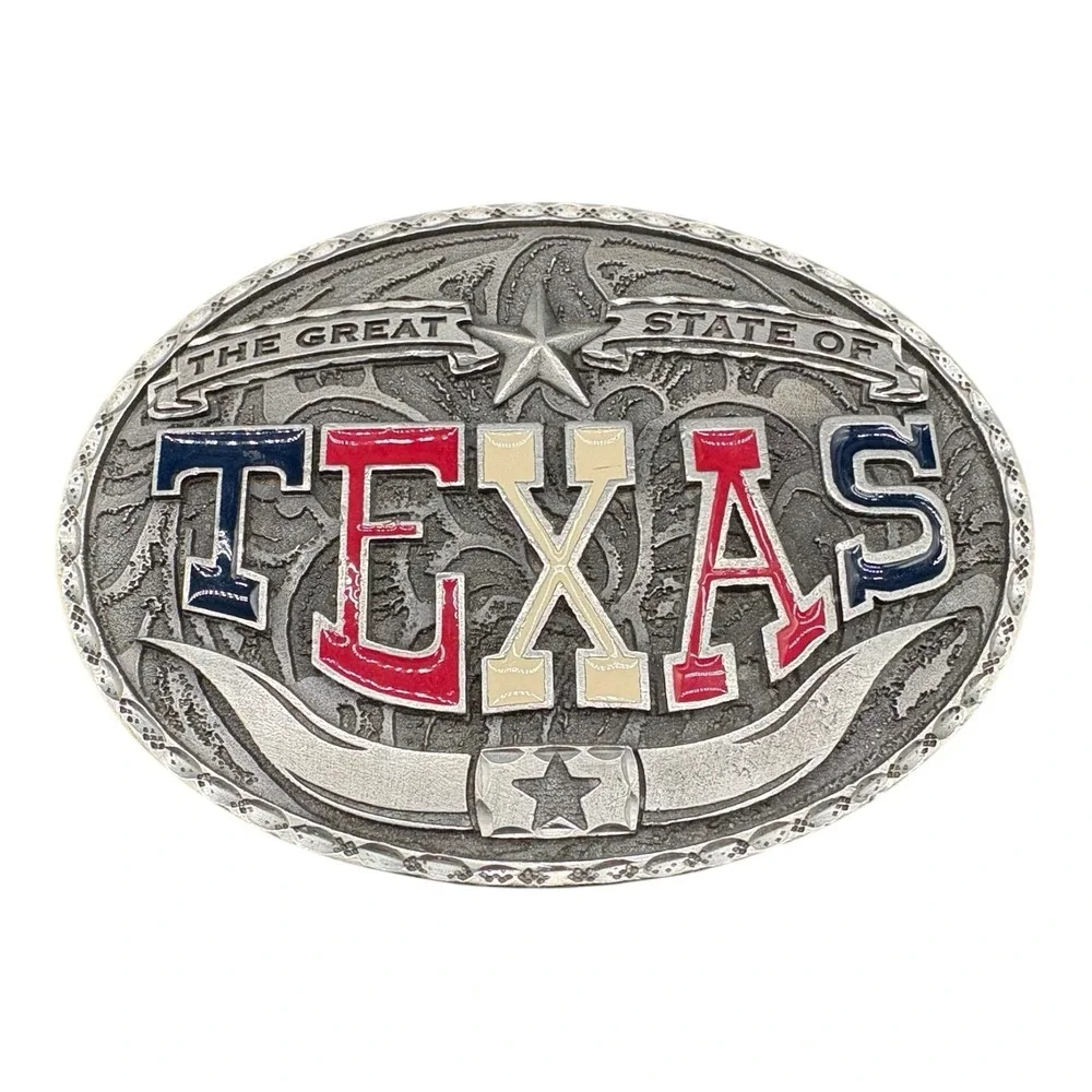 Texas Longhorn Belt Buckle Great‎ State Cowboy Western Silver Tone Vintage