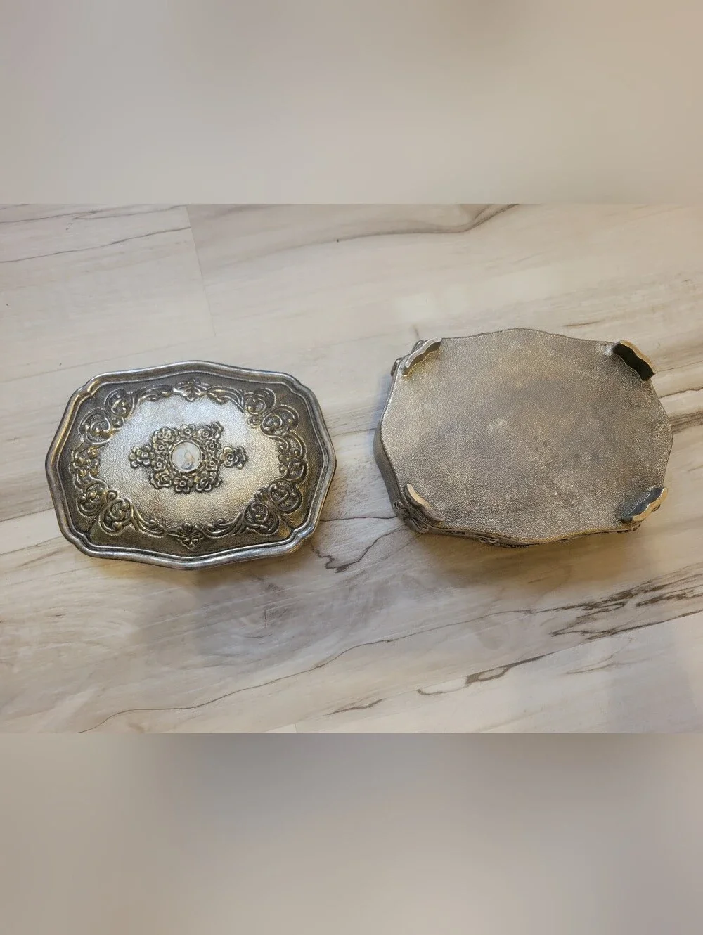 Ornate Decorative Silver-Tone Trinket Box