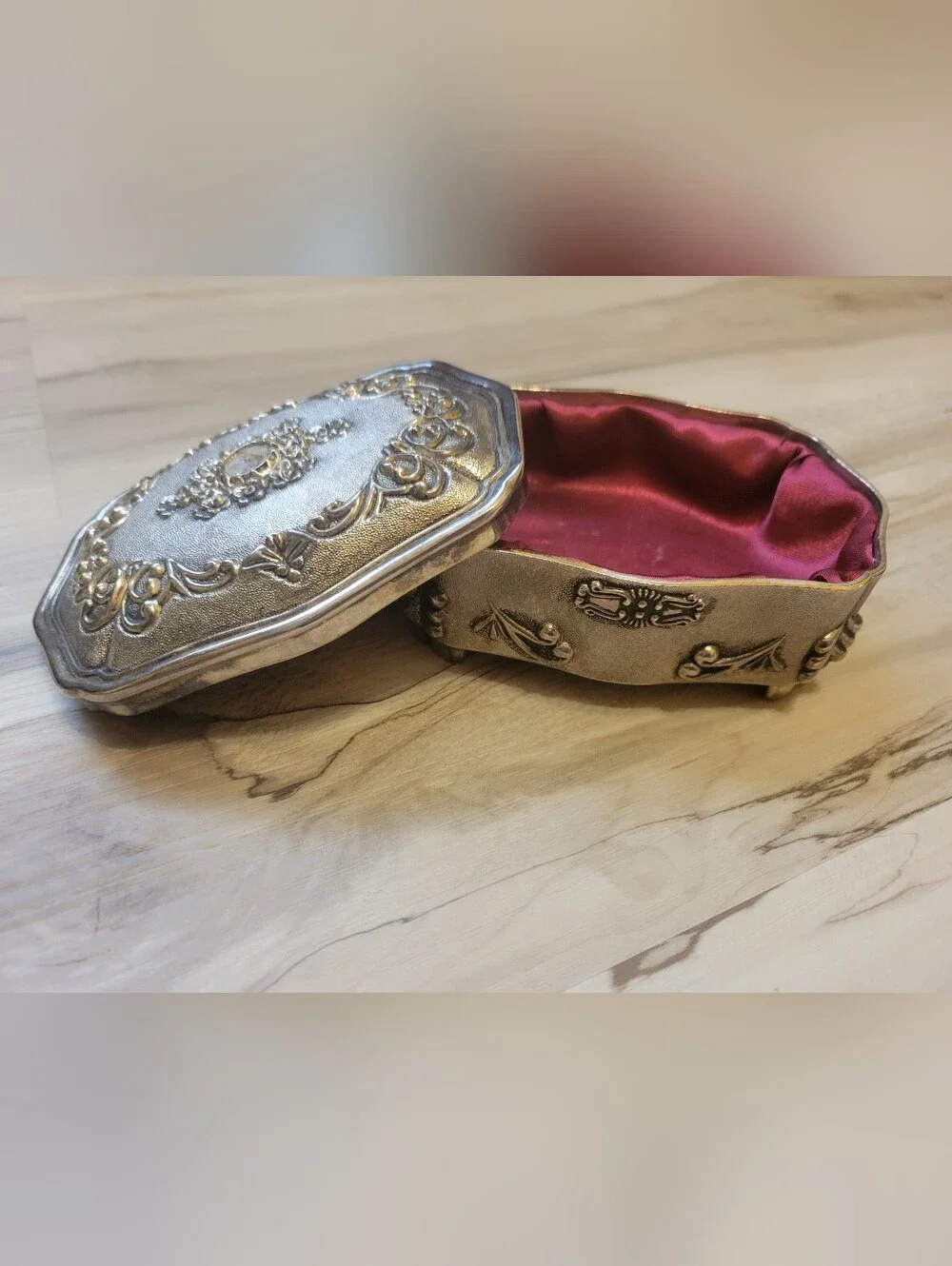 Ornate Decorative Silver-Tone Trinket Box