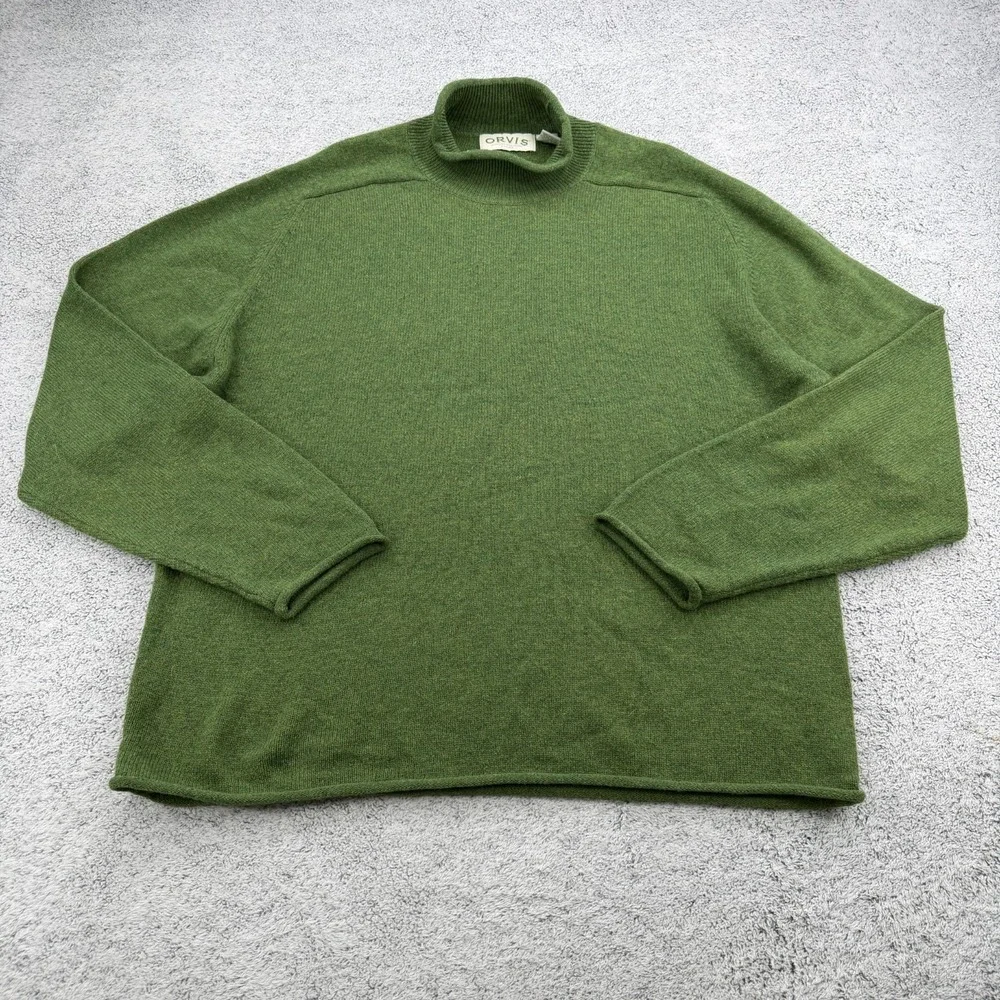 Orvis Roll Neck Sweater Mens XL Green Lambswool Sleeve Knit Preppy Pullover VTG