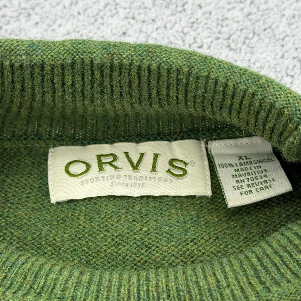 Orvis Roll Neck Sweater Mens XL Green Lambswool Sleeve Knit Preppy Pullover VTG