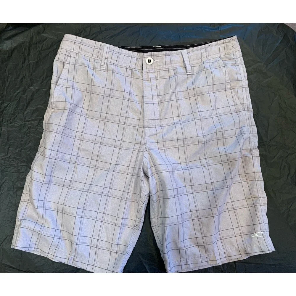 O'neil Hybrid Men's Grey Plaid Board Shorts Size 34x10