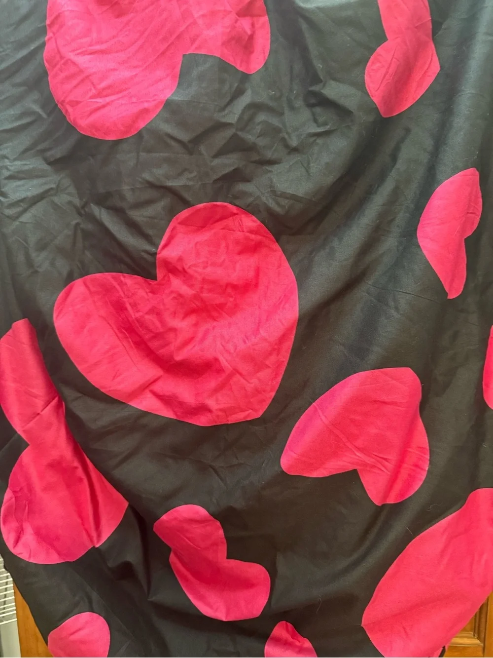 Black Bedding with Bright Pink Heart Print fitted sheet only