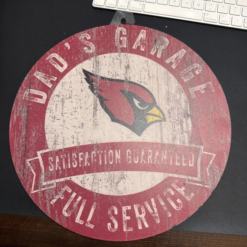 Arizona Cardinals Weathered Dads Garage Circle Wood Sign 20