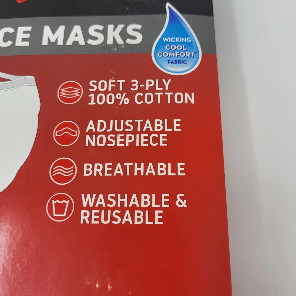 Hanes 10 White 3‎ Ply Cotton Reusable Face Masks White