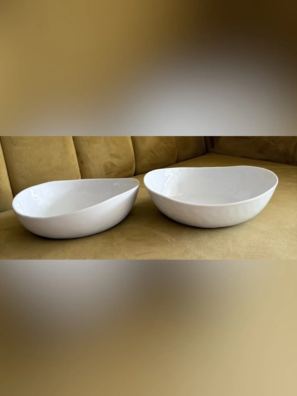 2 x Crate & Barrel Mercer White Porcelain Serving Bowls Set of 2 Modern Ceramic