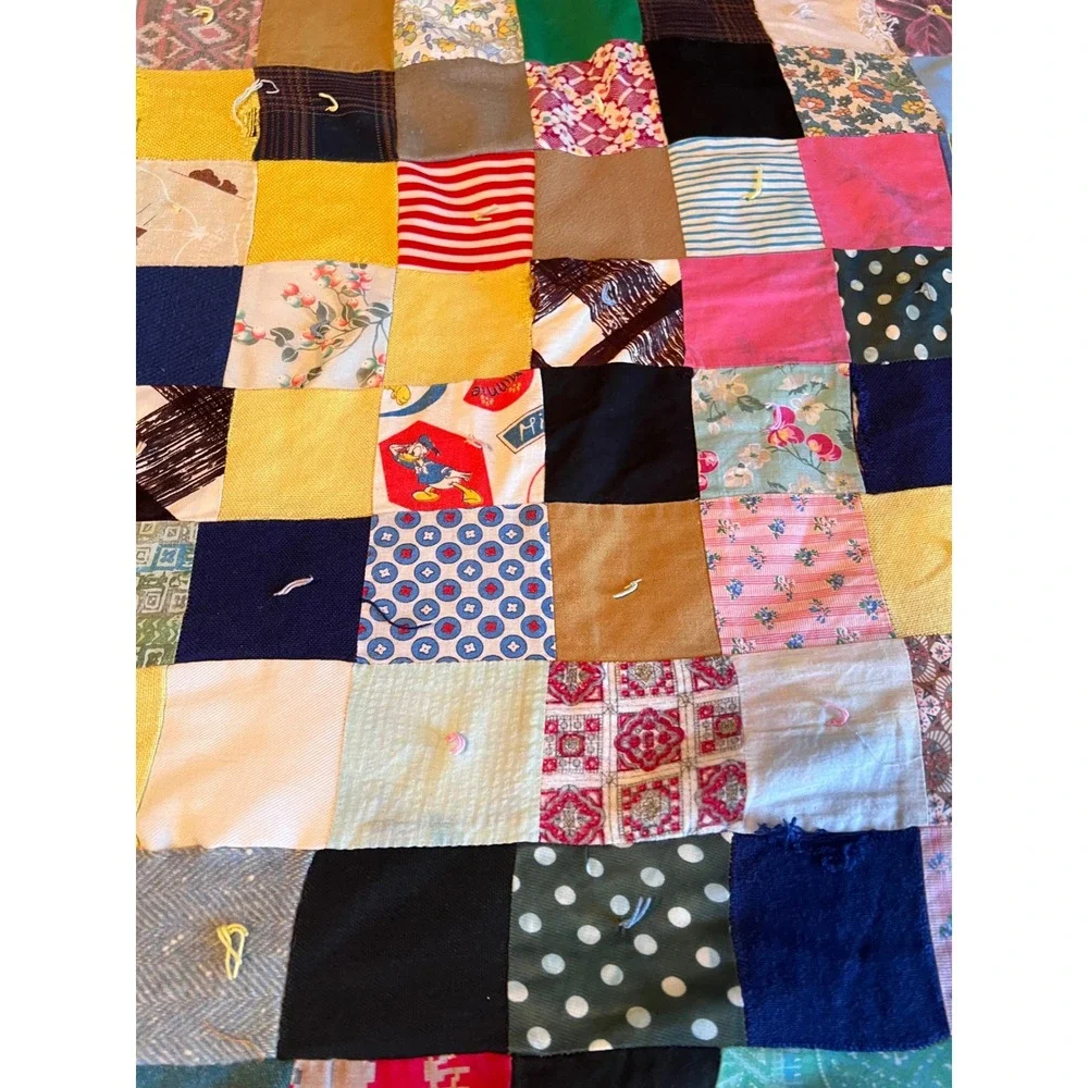 Vintage Handmade Patchwork Tied Scrap Quilt Multi‎ Color Rustic Primitive 67