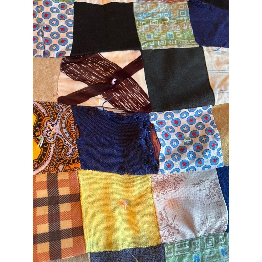 Vintage Handmade Patchwork Tied Scrap Quilt Multi‎ Color Rustic Primitive 67
