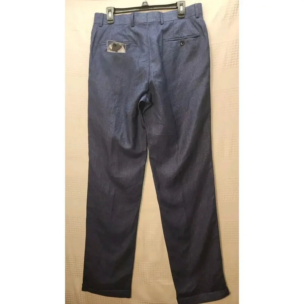 Palm Beach Mens Suit Pants Blue Size 34RW Linen NWOT Pockets Straight Leg 8236