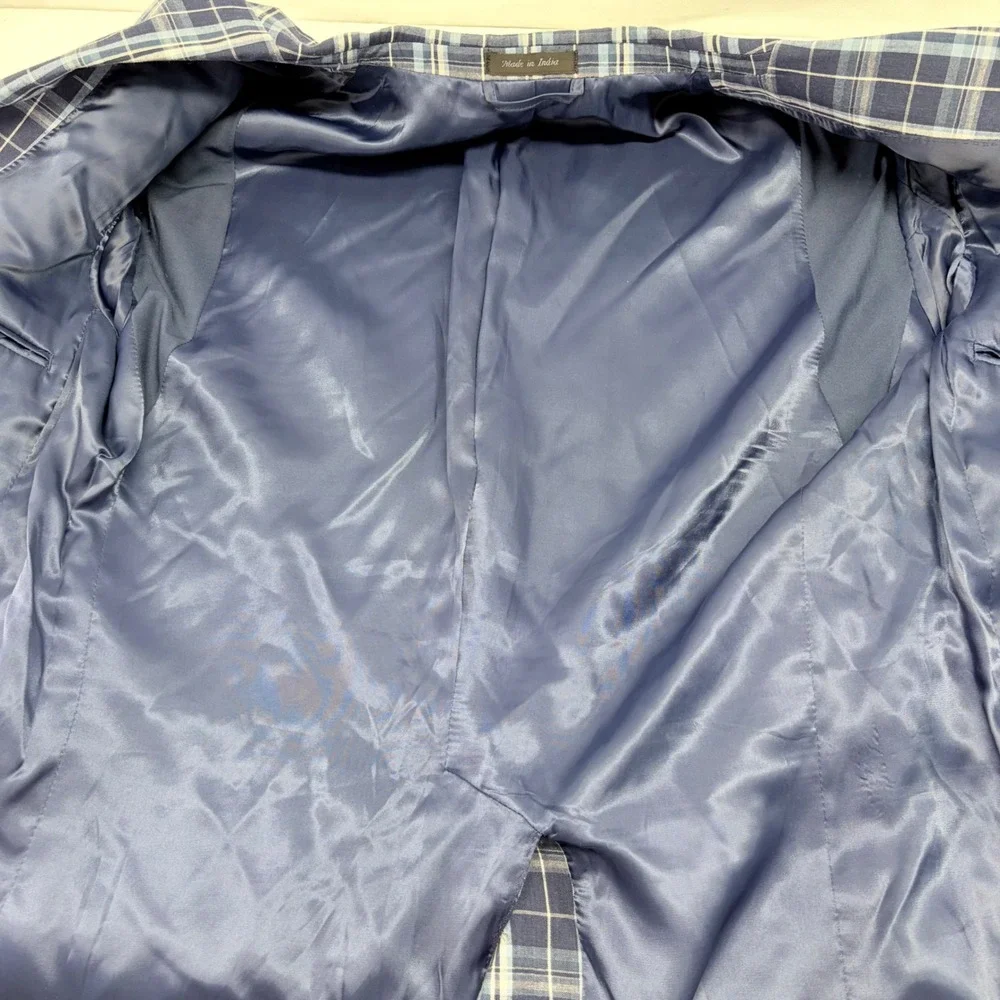 Lauren Ralph Lauren Cotton Blazer Mens 38S Blue Windowpane Plaid Sport Coat