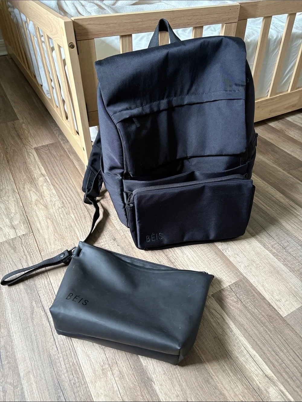 BEIS ultimate diaper backpack with Matching Pouch - black