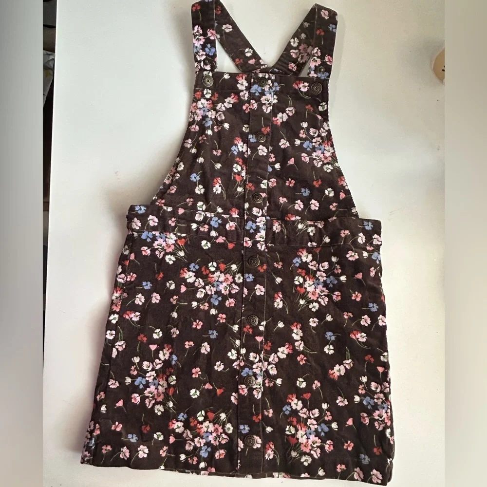Gymboree Western Skies Brown Floral Corduroy Jumper Dress Girls Size 7