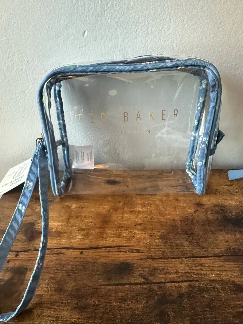Ted Baker 3 Piece Blue Quilted Floral & Clear Cosmetic Bag Pouches NWT
