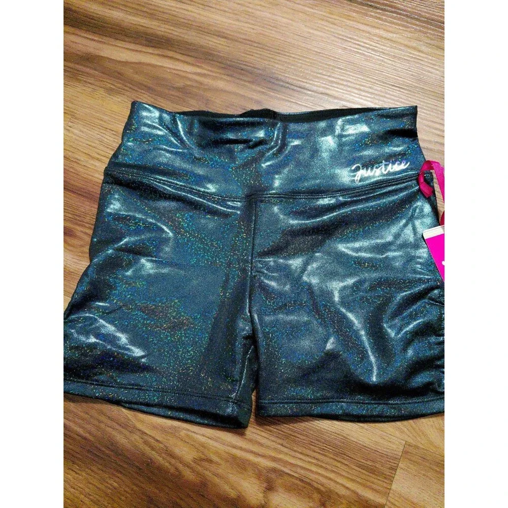 Justice girls XL(16/18) iridescent dance & gym shorts metallic black nwt
