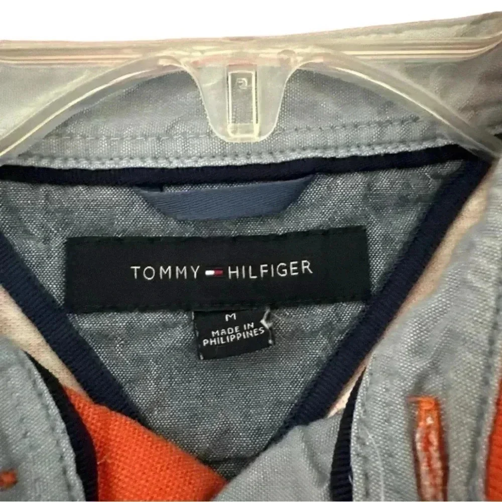 Tommy Hilfiger Polo Men’s Shirt Medium Work Dress Shirt Orange Gingham Collared