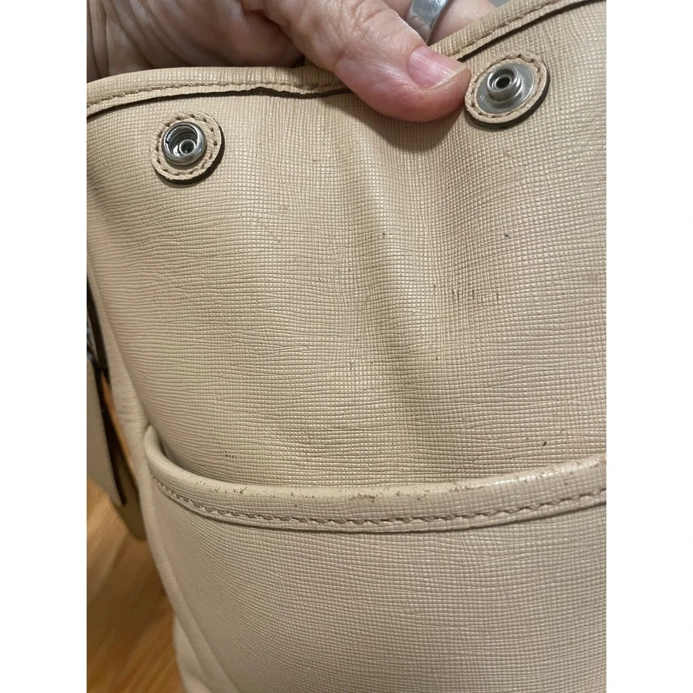 Coach Beige Diaper Bag Crossgrain Leather Silver Hardware Style 26353