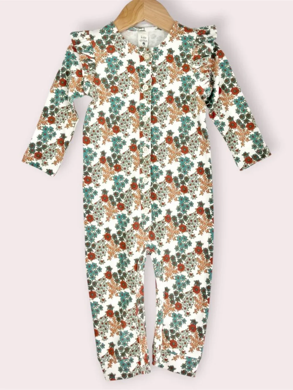 NWT Kate Quinn ruffle romper cotton fall floral long sleeve size 18-24 months