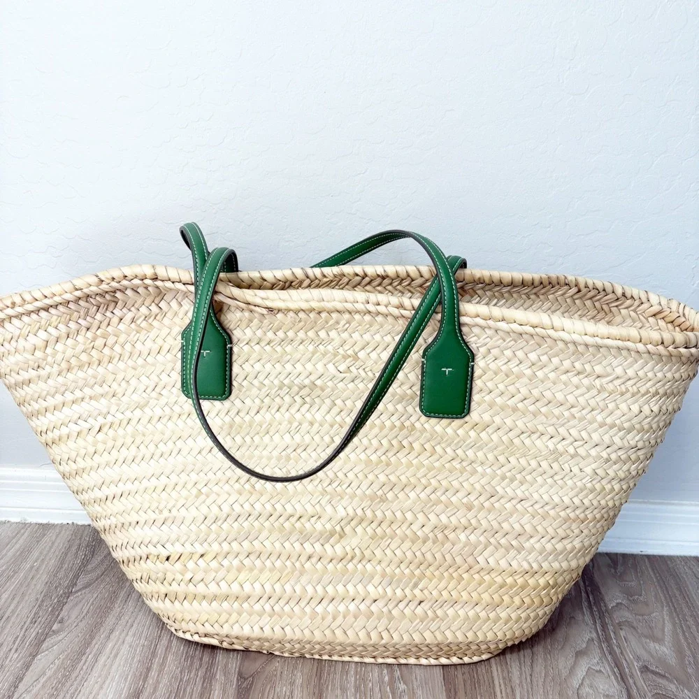 Tory Burch x Doum Womens Hand Woven Embroidered Fruit Ella Basket Tote Bag Large
