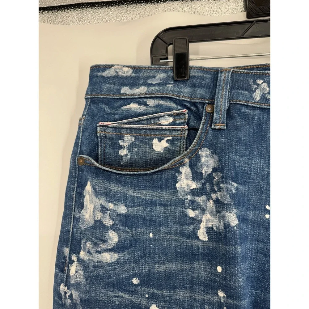 Cult Of Individuality Jeans Mens 42x33 Blue Denim Paint Splatter Rocker Slim Fit