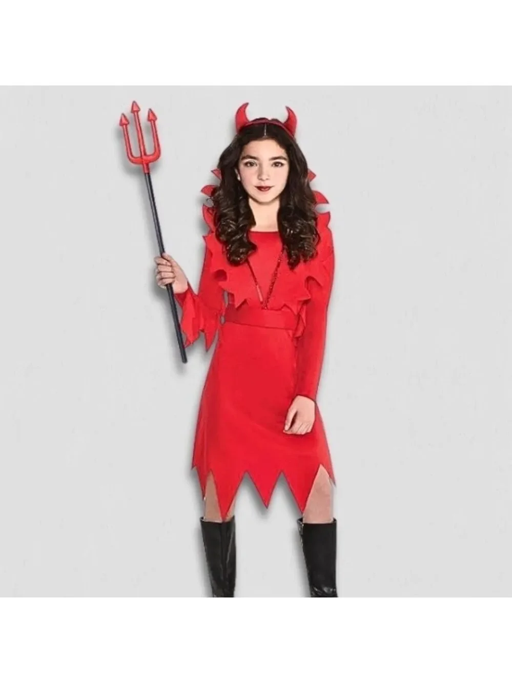 NIB Devious Devil Girls Costume Set Dress/Collar/Headband Red 4-6