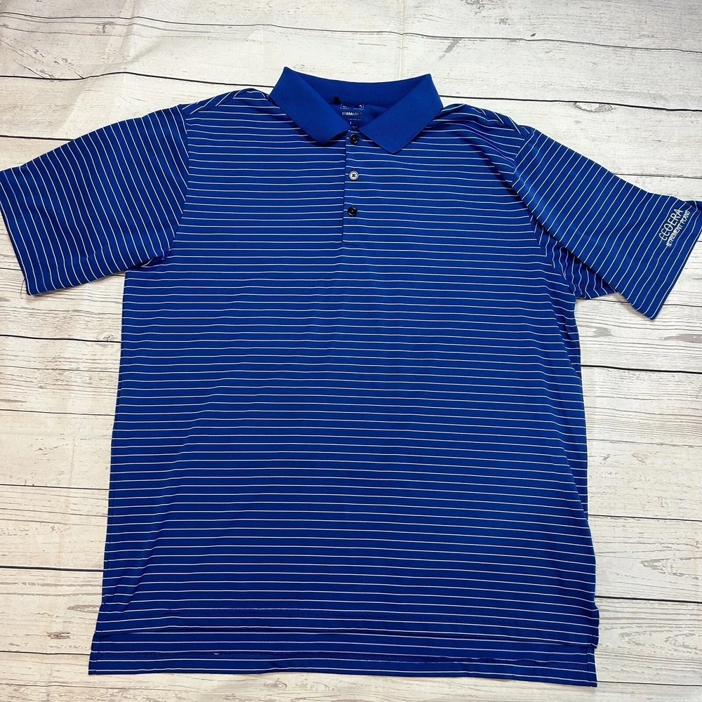 Adidas Polo Shirt Blue Striped Golf Tennis Stretch Climalite Men's Size‎ Large