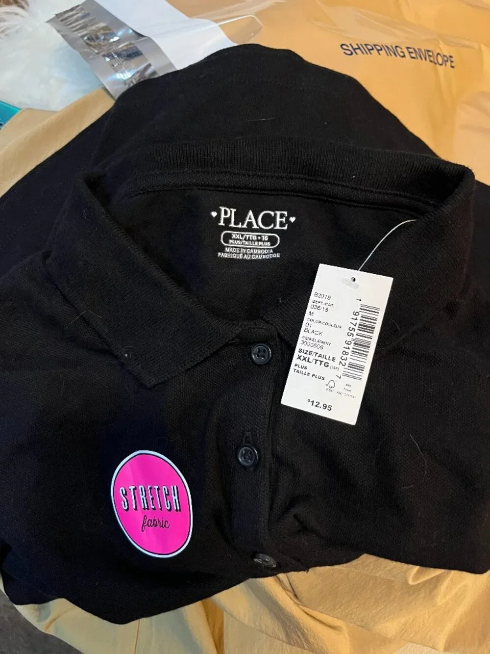 NWT The Children's Place Black Stretch Polo Shirt Girls XXL 16 Plus School Uni