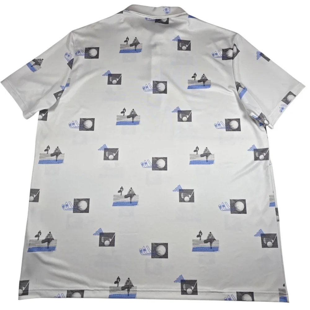 ADIDAS All Over Print Golf Polo Shirt HR7998 White Blue Fusion Gray Men's Sz XXL