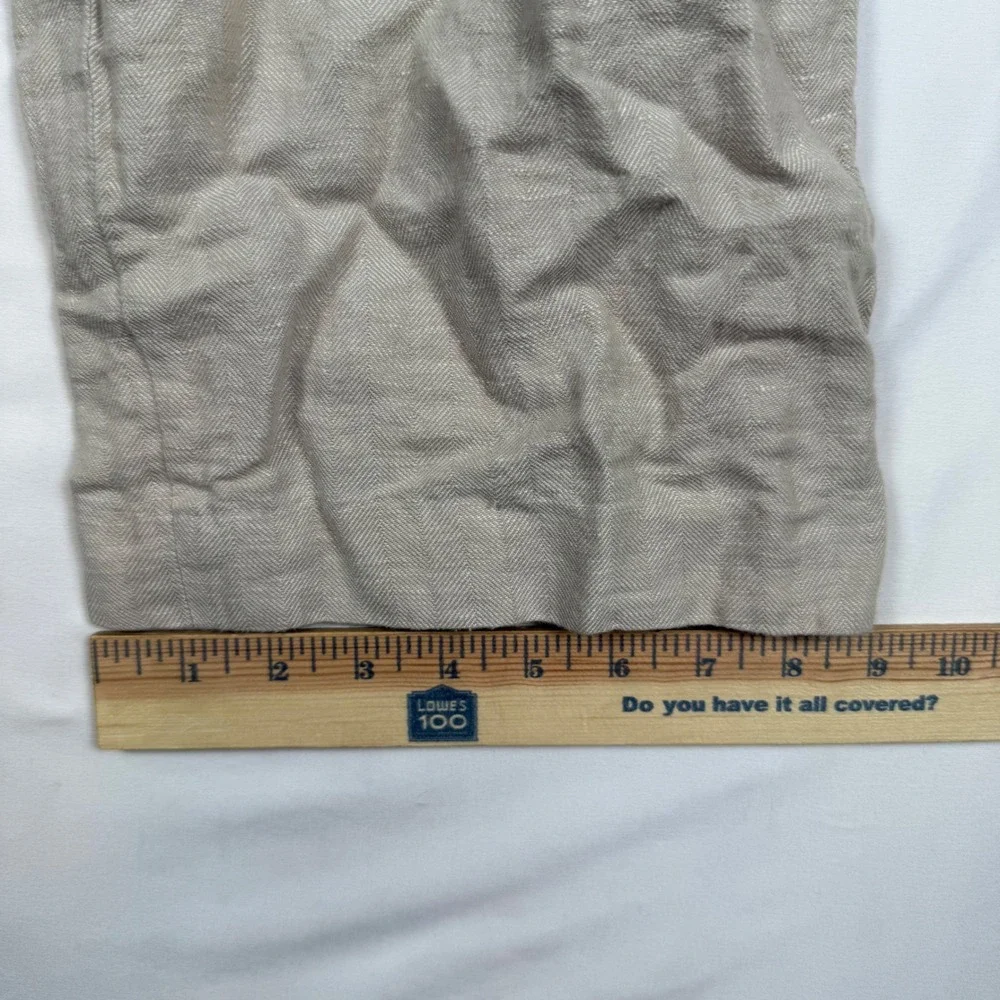Perry Ellis Mens 36/30 Linen Cotton Herringbone Dress Pants Beige Tan Slacks