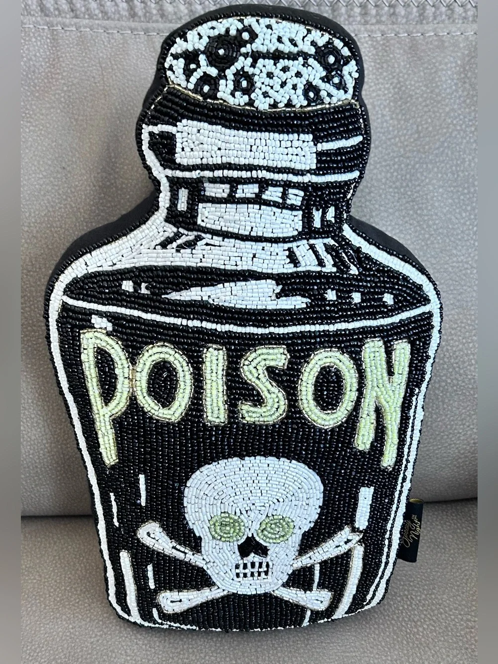 Black Poison Bottle Beaded Decorative Pillow