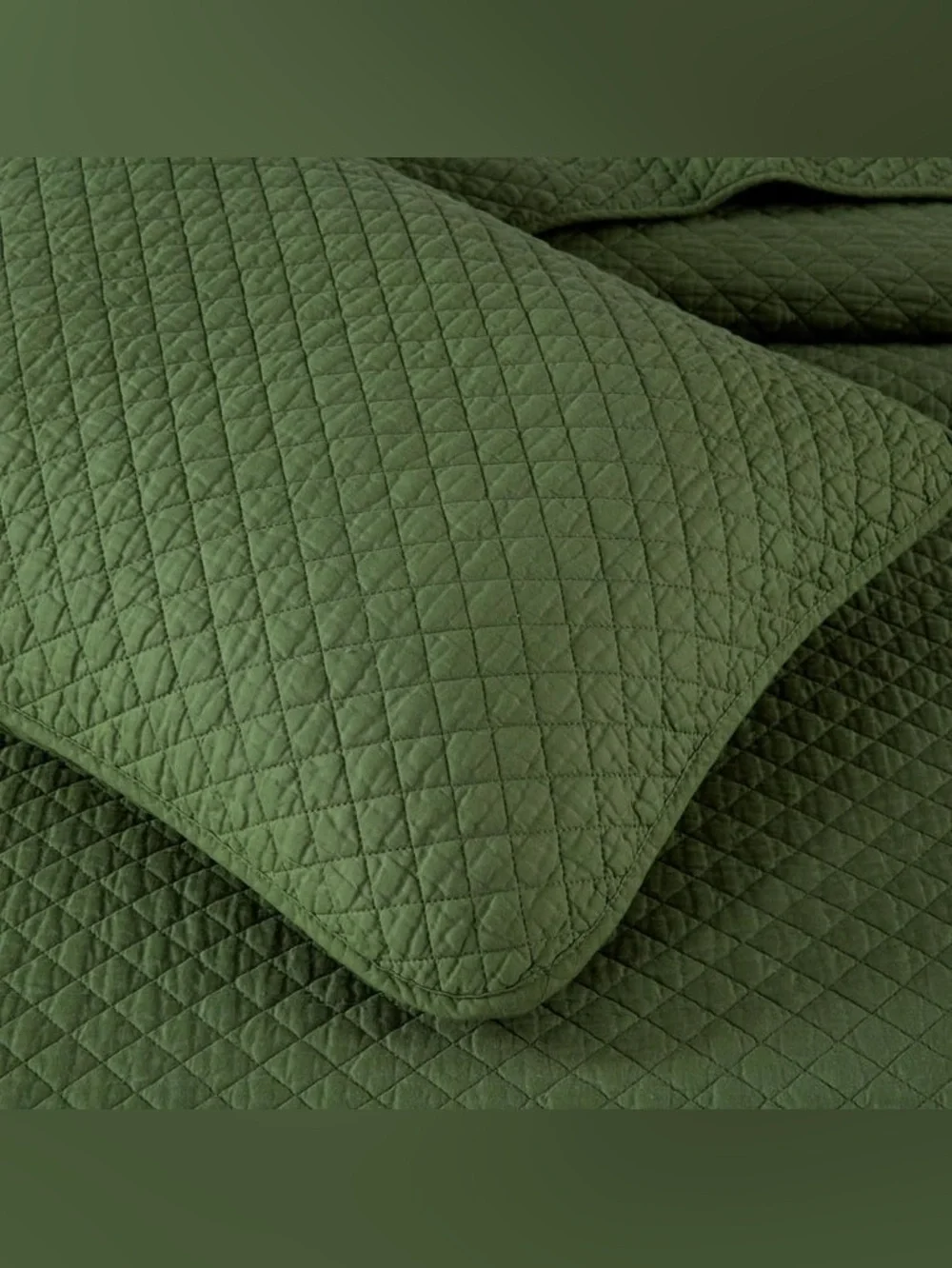 Green Quilted Queen 3 piece Bedspread Set 100% cotton