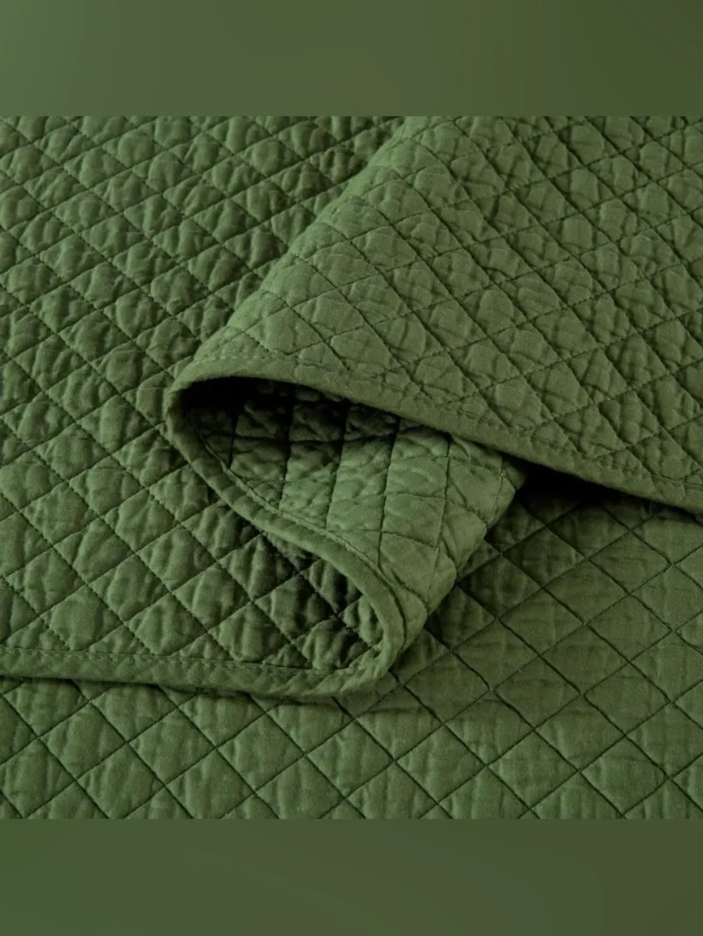 Green Quilted Queen 3 piece Bedspread Set 100% cotton