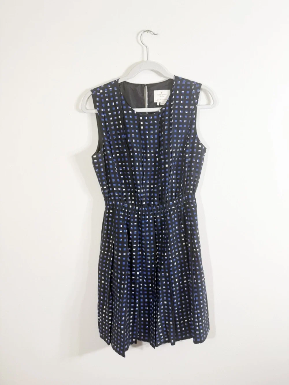 Kate Spade Window Pane Plaid Pleated Silk Mini Dress Size 8