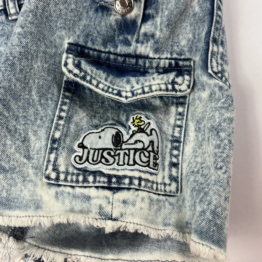 Justice Snoopy Short Overalls Size 12 Cotton Denim Blue Jean Adjustable Straps