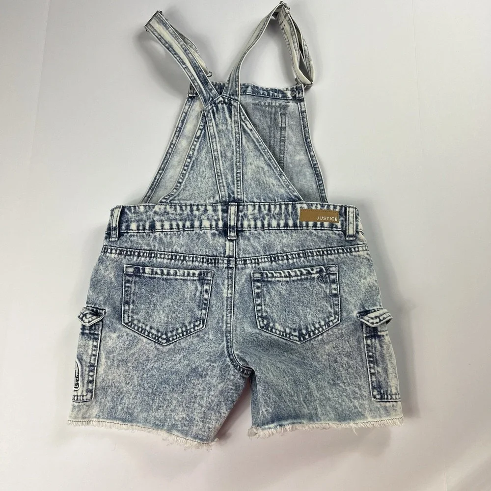Justice Snoopy Short Overalls Size 12 Cotton Denim Blue Jean Adjustable Straps