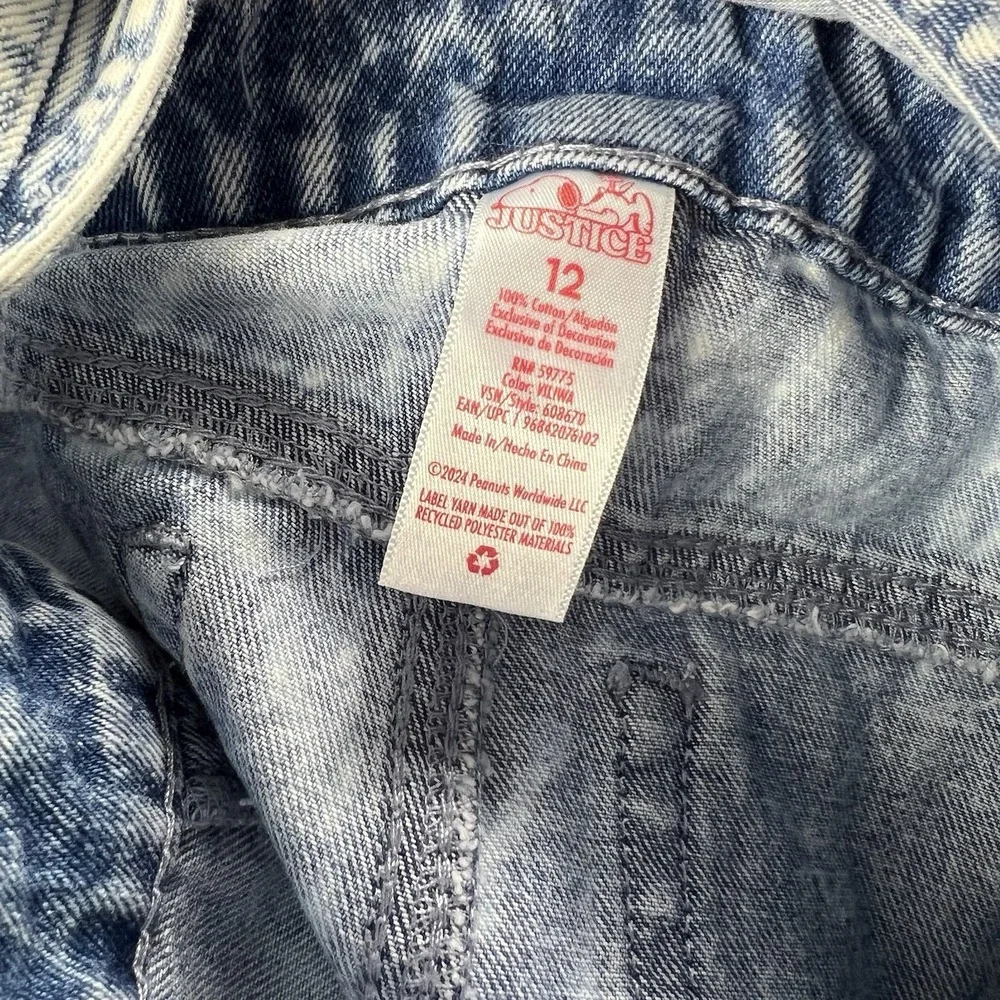 Justice Snoopy Short Overalls Size 12 Cotton Denim Blue Jean Adjustable Straps