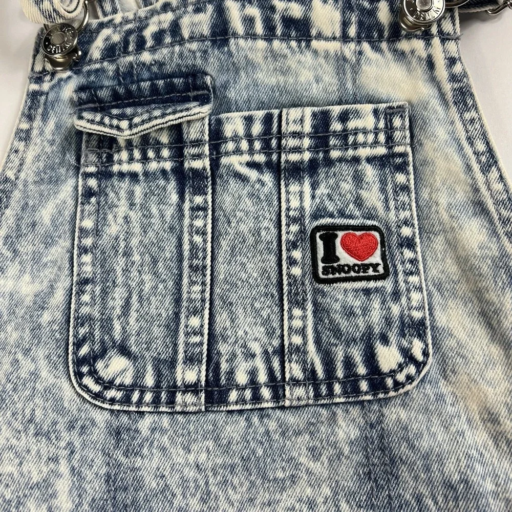 Justice Snoopy Short Overalls Size 12 Cotton Denim Blue Jean Adjustable Straps