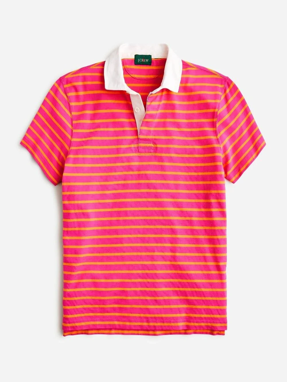 NWT J. Crew Mens Size Large Pink Gold Short Sleeve Rugby Shirt in Stripe NEW