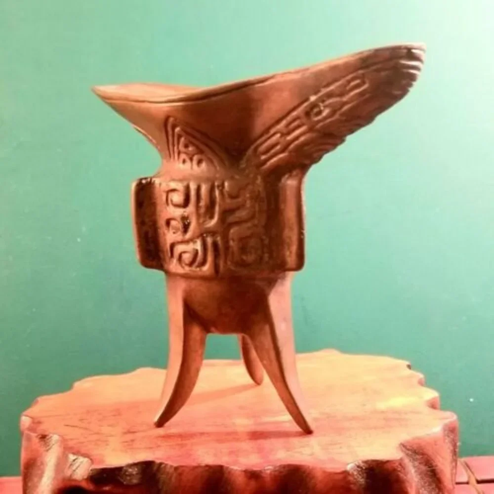 Antique Ceremonial Ritual Bronze Tripod Wine Warming Vessel Chinese Jue Style