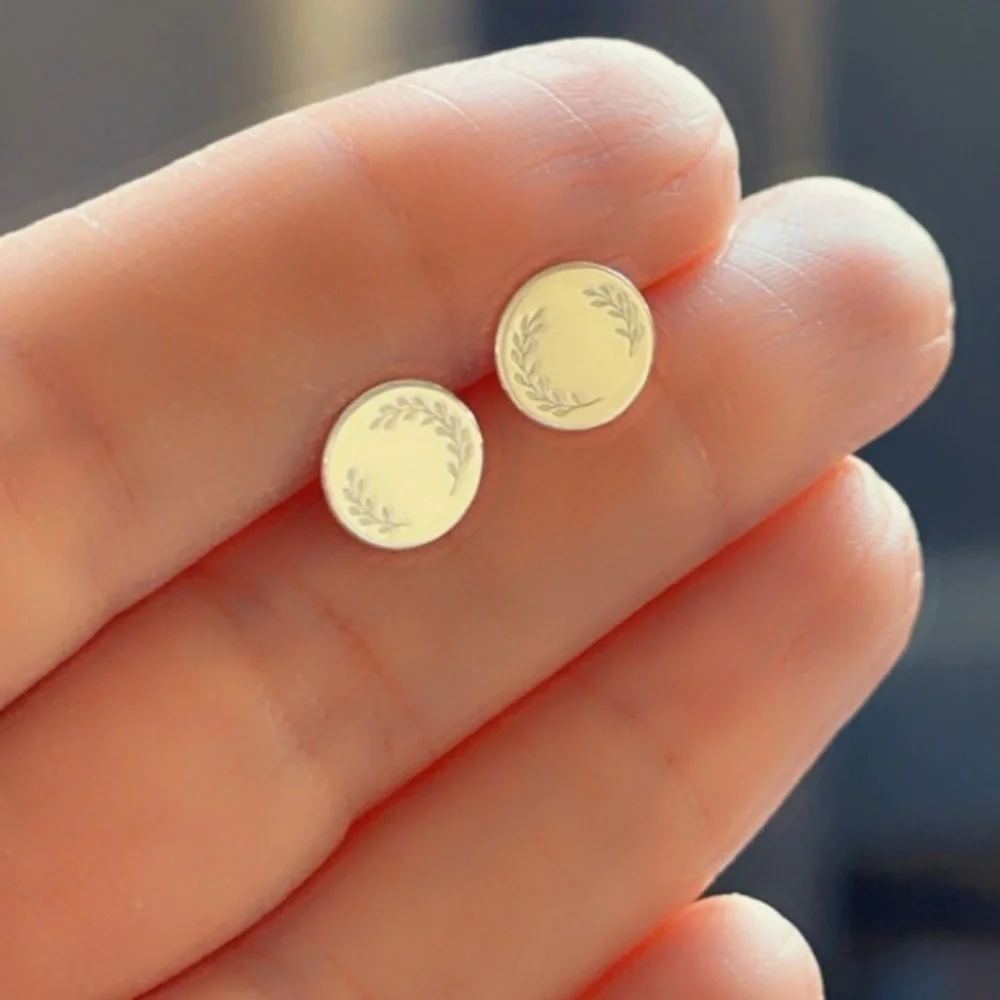 Sterling Silver Leaf Stamped Stud Earrings