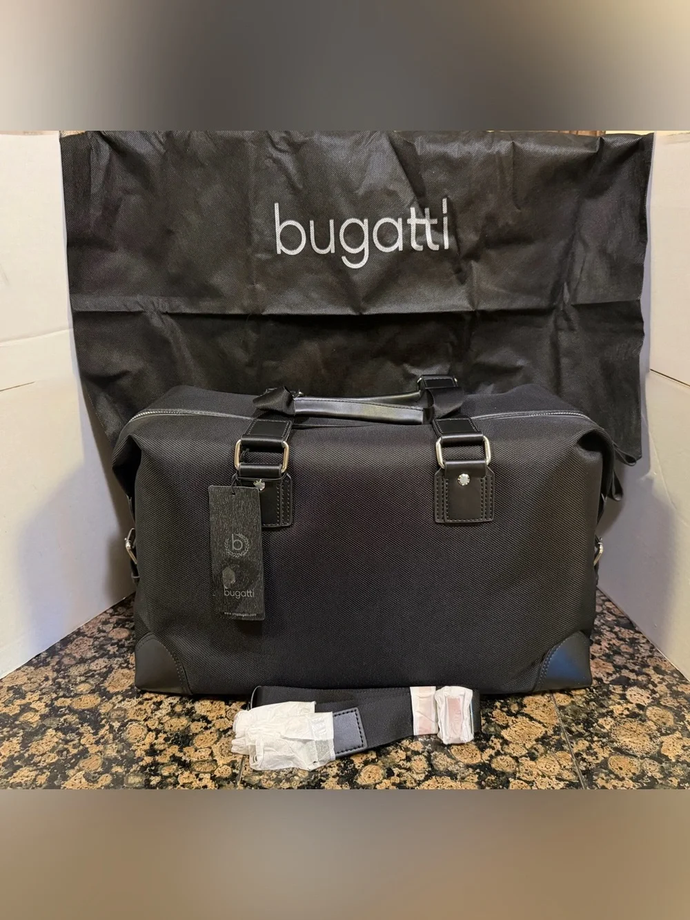 NWT Bugatti Isle of Man Black Ballistic Nylon Duffel Bag Travel Weekender
