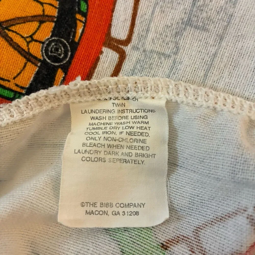 Vintage 1990 Teenage Mutant Ninja Turtles Twin Size Fitted Sheet The Bibb Co USA